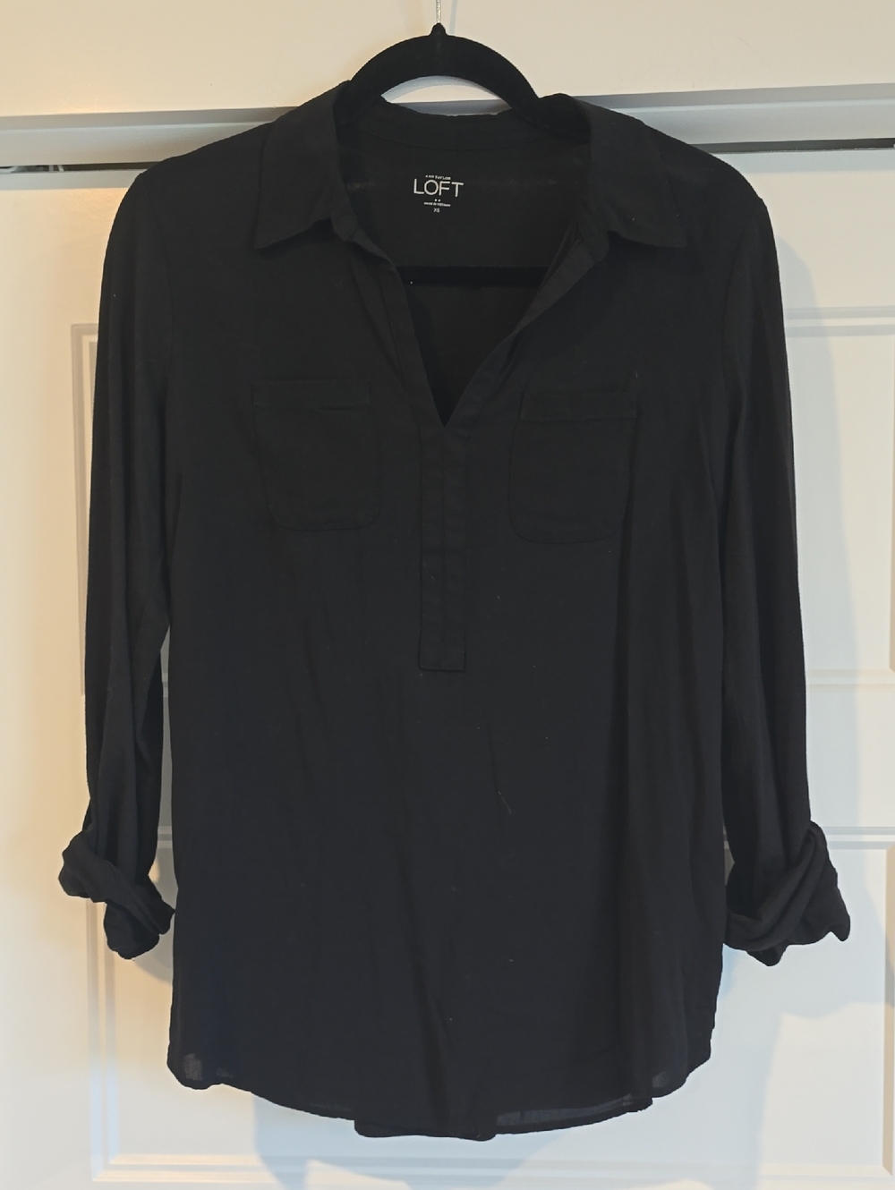 LOFT Black Roll-Tab Tunic Shirt